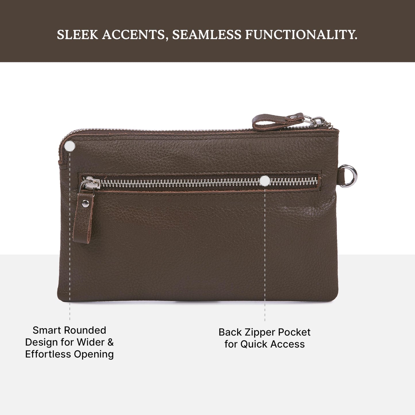 Wise Owl Accessories Genuine Leather Wristlet Wallet for Women Clutch Handbag Purses for Cell Phone Keys Coins Credit Card Slots (Brown Nappa)
