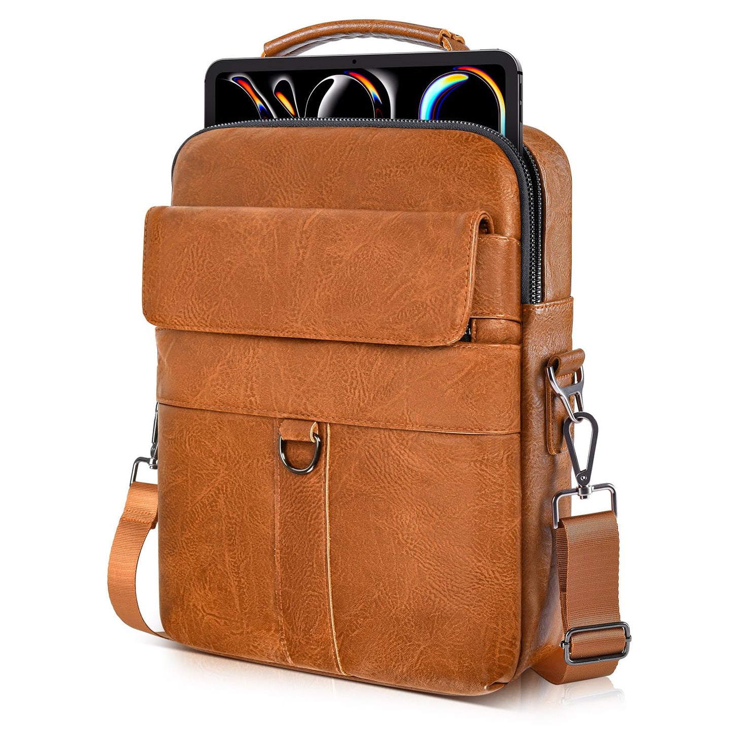 13 Inch Laptop Shoulder Bag Leather Briefcase for 2026 Macbook Neo A18, Macbook Air 13" M5 M4 M3 /Macbook Pro 14" M5 M4, iPad Air 13"/Pro 13" M5 M4, Vertical Laptop Sleeve Messenger Computer Bag,Brown