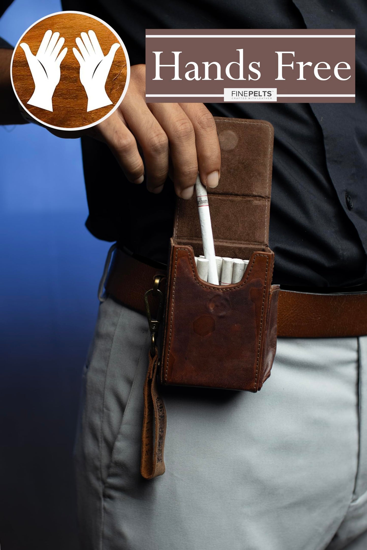 Truffle Brown Leather Flip Top Cigarette Case - Luxury Holder for Women & Men, Up to 100s Cigarette, Pack Holder with Fastener & Side Pocket for BIC Lighter