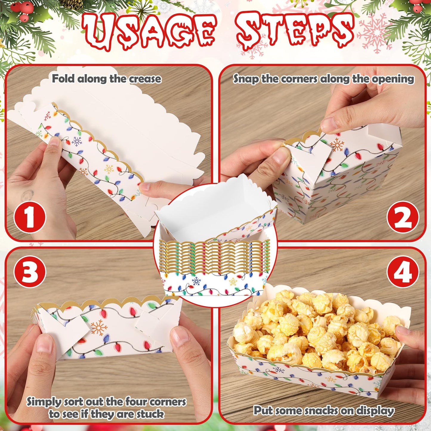 Dunzoom 60 Pcs Christmas Paper Plates Food Trays Plaid Light Nutcracker Gingerbread Christmas Movie Snack Tray Disposable Xmas Paper Boat Bowl for Nacho Popcorn Holiday Party Supplies(Bright)