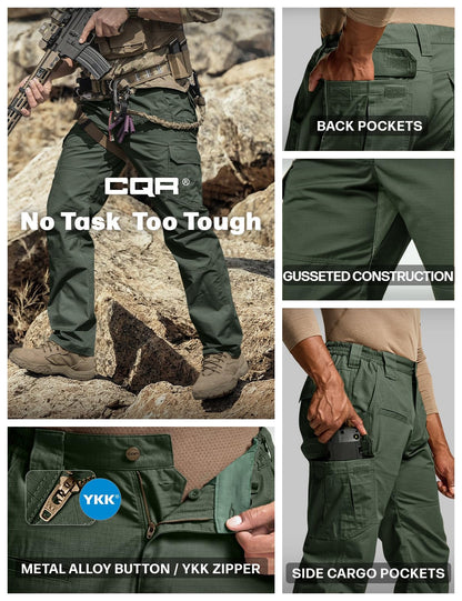CQR Men's Tactical Pants, Water Resistant Ripstop Cargo Pants, Lightweight EDC Work Hiking Pants, Outdoor Apparel, Raider Green Kelp, 38W x 34L