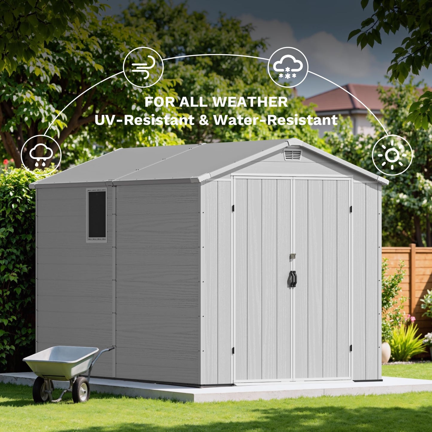 Devoko 6x10 FT Plastic Storage Shed with Floor, Large Resin Outdoor Sheds with Lockable Door and Windows, Waterproof Outside Tool Garden Shed for Patio, Lawn, Backyard, Light Gray