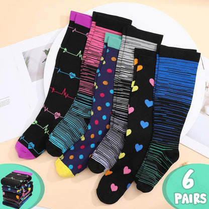 Jspupifip 6 Pairs Plus Size Compression Socks for Women Wide Calf Extra Large Knee High Support for Travel Yoga Running Circulation, 3X-Large