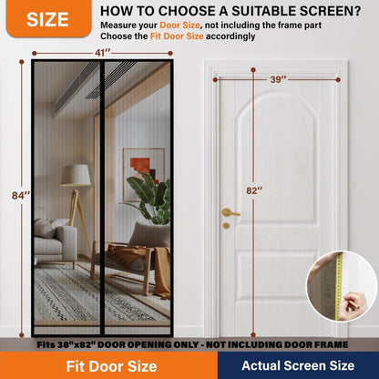 Magnetic Screen Door，Screen Door Mesh，Keep Bugs Out, Heavy-Duty Mesh Curtain,Pet and Kid Friendly, Works with Front Doors, Sliding Doors（39 x 82 Inches