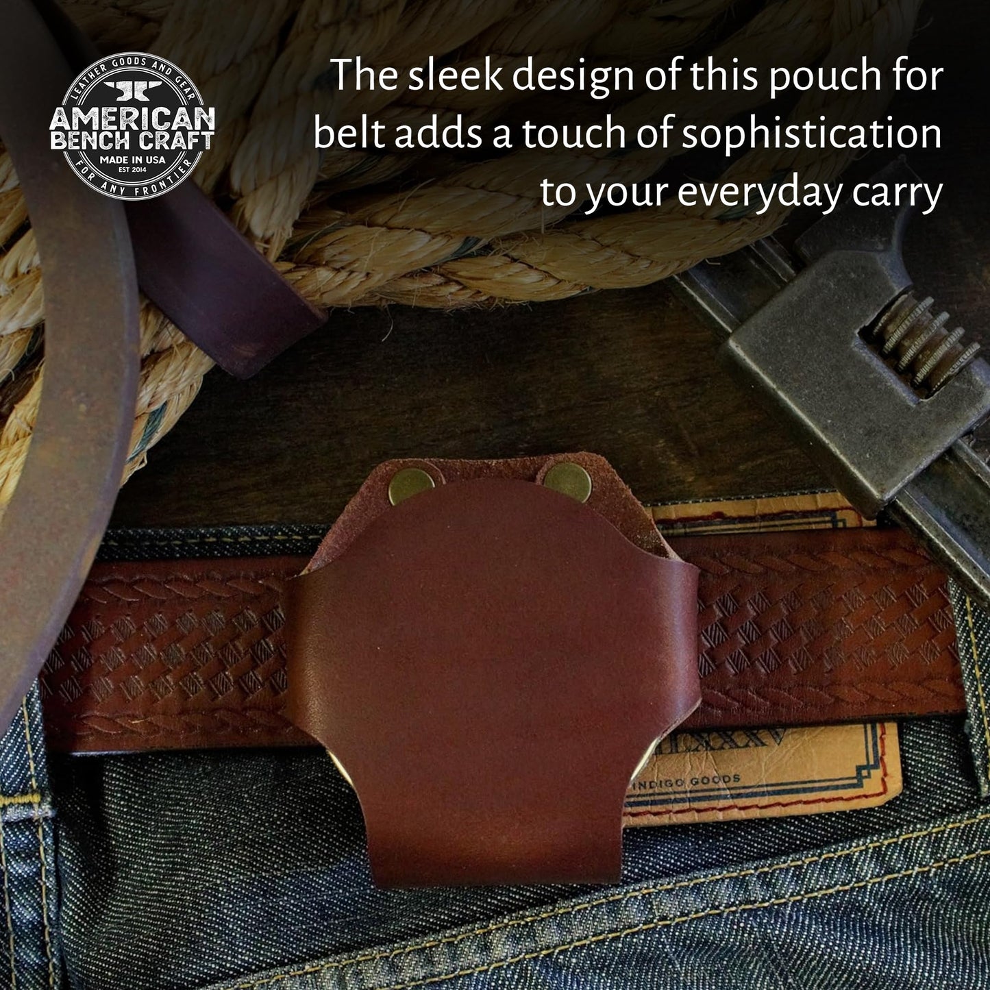 Leather Dip Can Holder (Brown) – Slip-On Holster for Tobacco, Snuff & ZYN-Size Nicotine Pouch Cans – Full Grain Leather Belt Pouch w/Solid Brass Rivets – Durable Belt Accessory for Men