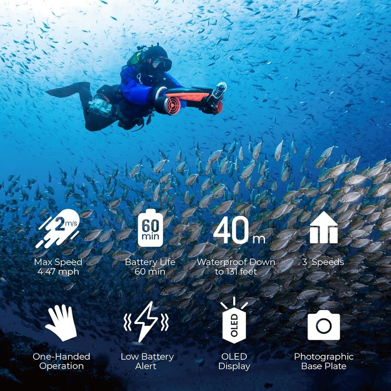 Sublue Navbow Plus Smart Underwater Scooter - Dual Motors, 3 Speed Gears, 4.47mph | 60 Min Battery Life, 131ft Diving Range