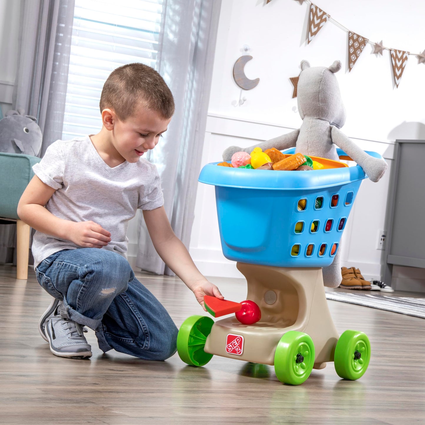Step2 Little Helper's Shopping Cart for Kids, Play Grocery Cart, Made of Durable Plastic, for Toddlers 2+ Years Old, Blue