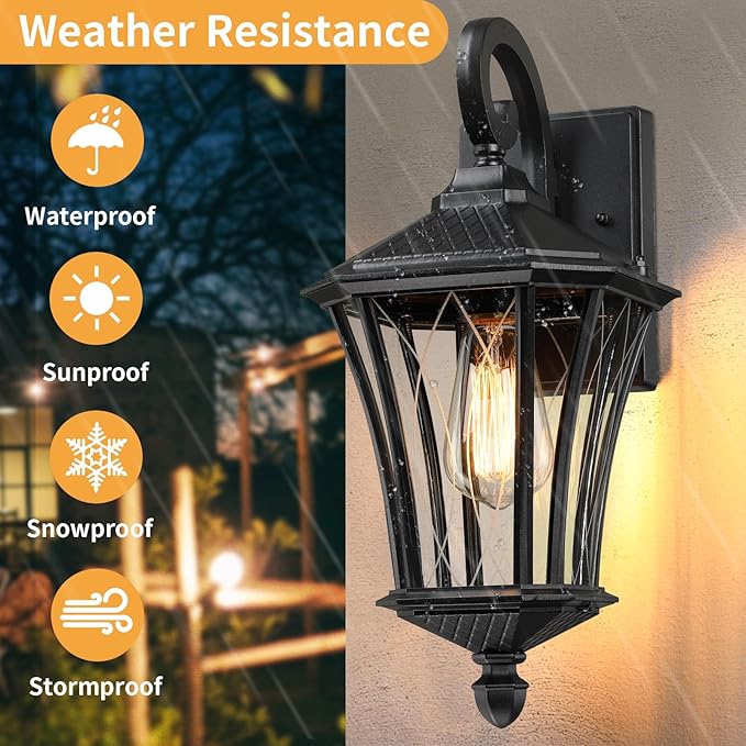 YSN 19" Large Outdoor Wall Lights 2 Packs, Black Porch Light Fixture Exterior Sconce Light, Retro Outdoor Lighting Fixtures Wall Mount, Waterproof Outdoor Lights for House Garage Yard