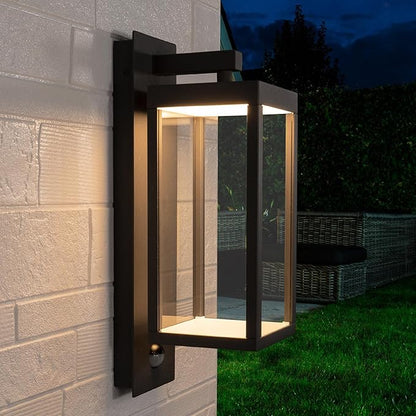 Lustrlach 2 Pack Outdoor Motion Sensor Wall Lights for House,15in LED Exterior Modern Porch Light Fixture Black with Clear Glass IP54 Waterproof for Outside Garden Front Door Patio,750Lumen,13W