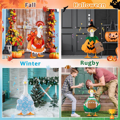 6 Set Seasonal Holiday Porch Goose Outfits Hanging Decor All Seasons Winter Christmas Football Goose Costume Fit for 23" Geese Statue Thanksgiving Halloween Outdoor Yard Garden Patio Lawn Art Decor