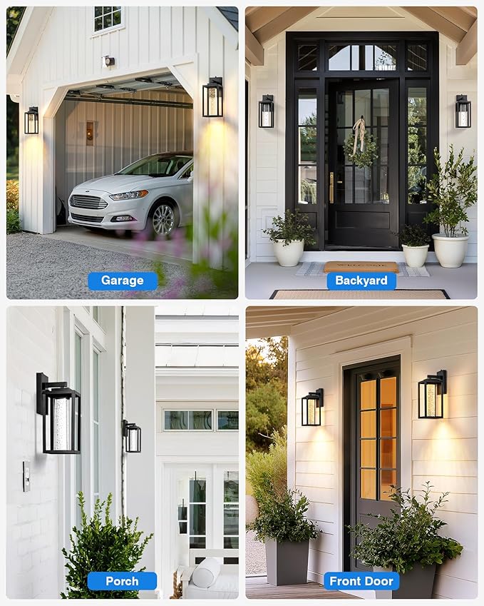 VIANIS Large Dusk to Dawn Sensor Porch Lights Outdoor, Black Exterior Garage Lighting Fixtures Wall Mount for House with Integrated 10W LED Light Source, Modern Outdoor Sconce Lantern for Patio, Coach