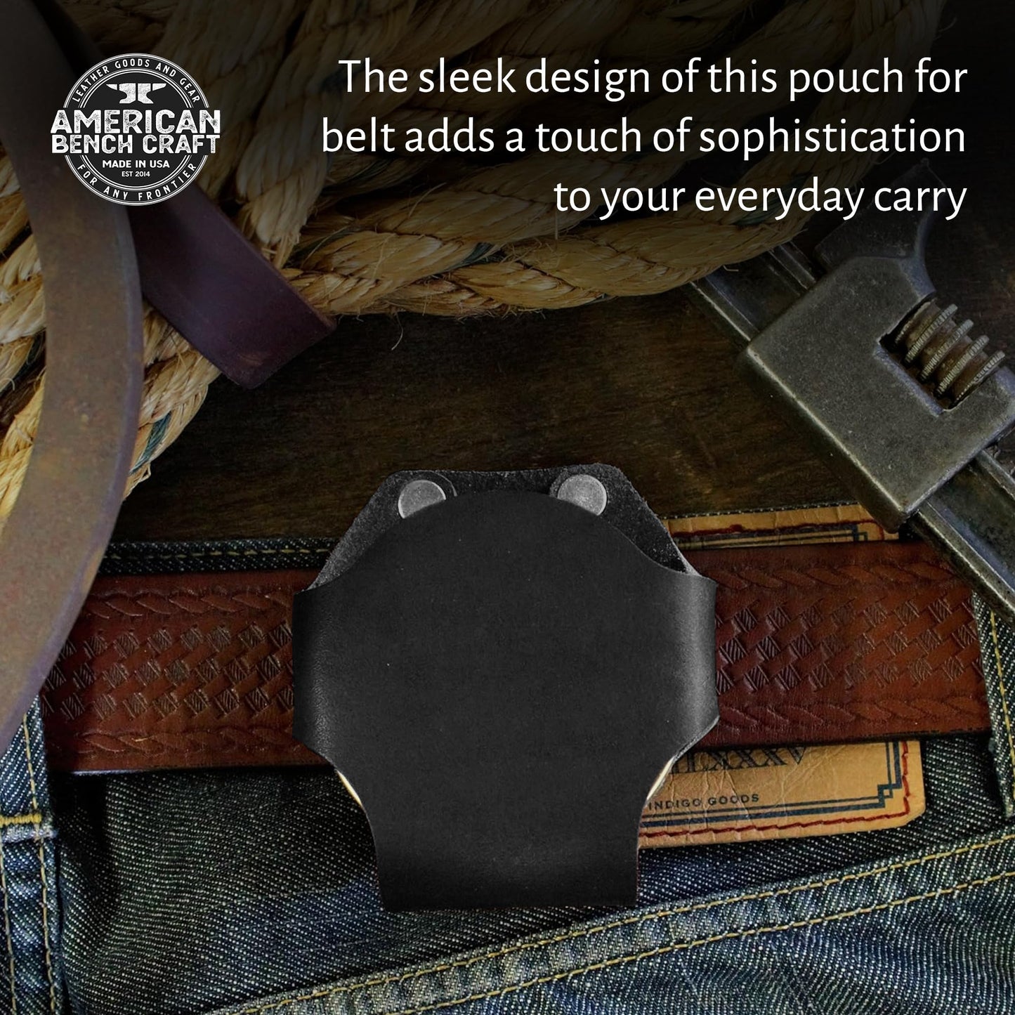 Leather Dip Can Holder (Black) – Slip-On Holster for Tobacco, Snuff & ZYN-Size Nicotine Pouch Cans – Full Grain Leather Belt Pouch w/Solid Brass Rivets – Durable Belt Accessory for Men