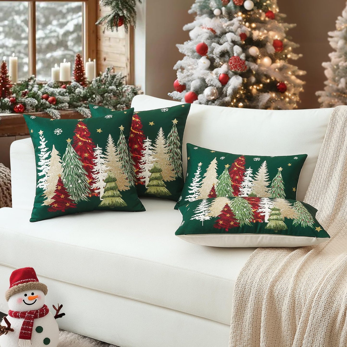 Artscope Christmas Tree Throw Pillow Covers 18x18 Inch Set of 2, Winter Hoilday Christmas Decoration Pillow Cases for Home Decor-Green