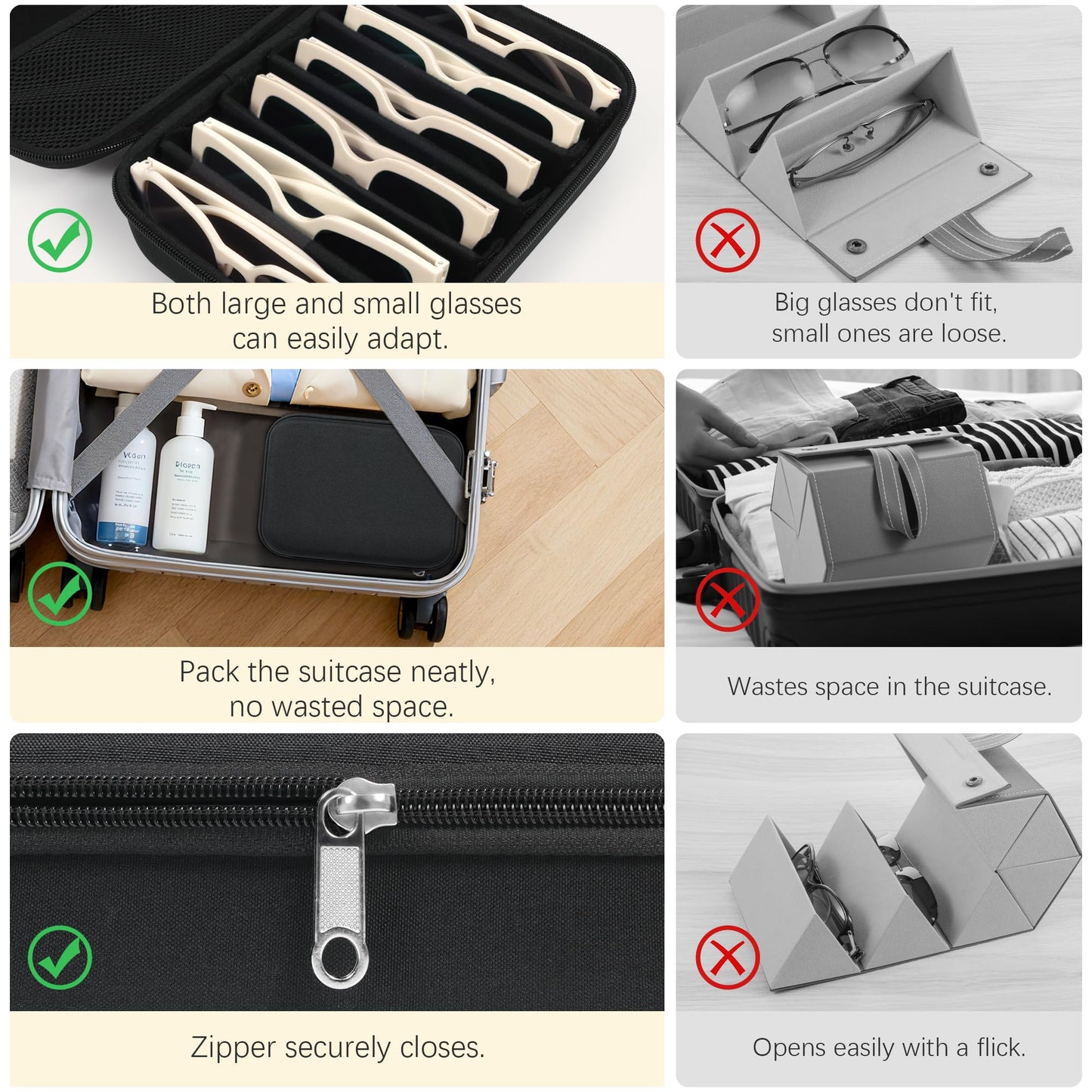 Bukere Glasses Organizer Case Multiple Pairs, Travel Sunglasses Case Adjustable Slot, Hard-shell Eyeglasses Storage Women Men