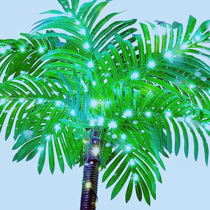 Solar Artificial Palm Trees for Outside Patio,Lighted Palm Tree 6Ft LED Christmas Tree Fake Tropical Plant Light for Tiki Bar Pool Porch Deck Party