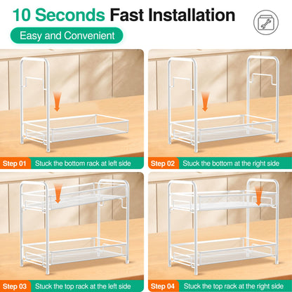 Spice Rack Organizer for Countertop,Xpatee 2-Tier Foldable Metal Rust-Proof Standing Large Seasoning Storage Shelf with Guardrail and Mesh Design for Kitchen Cabinet Bathroom Living Room Pantry, Black