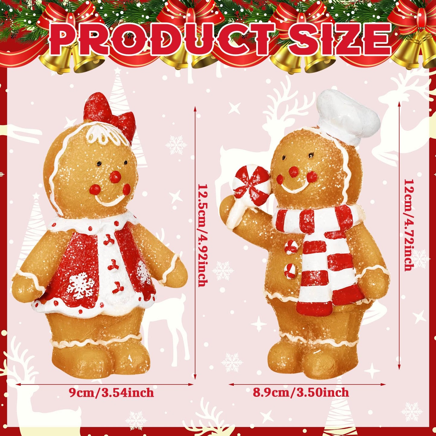 Moucuny 2 Pieces Christmas Gingerbread Decorations Christmas Resin Gingerbread Man Figurines with Chef Hat Candy Bow Scarf Gingerbread Table Decor Christmas Decor for Home Kitchen Mantel Decorations