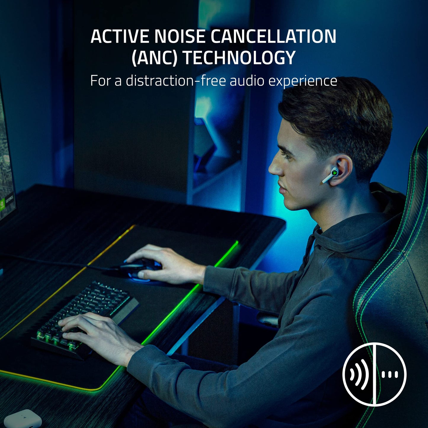 Razer Hammerhead HyperSpeed Wireless Multi-Platform Gaming Earbuds for PlayStation 5 / PS5, PC, Mobile: ANC - Noise Cancelling Mic - Bluetooth 5.2 - RGB Chroma - 30 Hr Battery