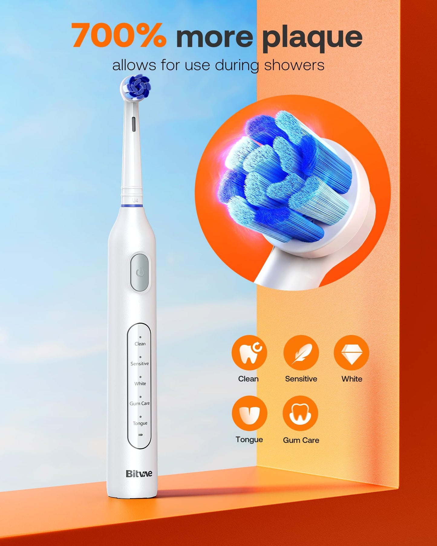 Bitvae Water Dental Flosser Teeth Picks, Cordless Water Flosser for Teeth, Braces, Dental Care and Rechargeable Rotary Electric Toothbrush Combo Set, 4 Tips, 4 Brush Heads, Waterproof, Black, C5+R1