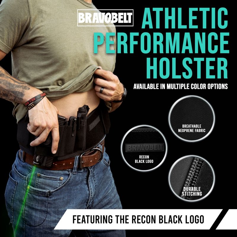 BravoBelt Laser Fit Edition - Belly Band Holster for Concealed Carry | Compatible with Red Dot, Lasers & Tactical TLR Light Systems -Unisex, Black