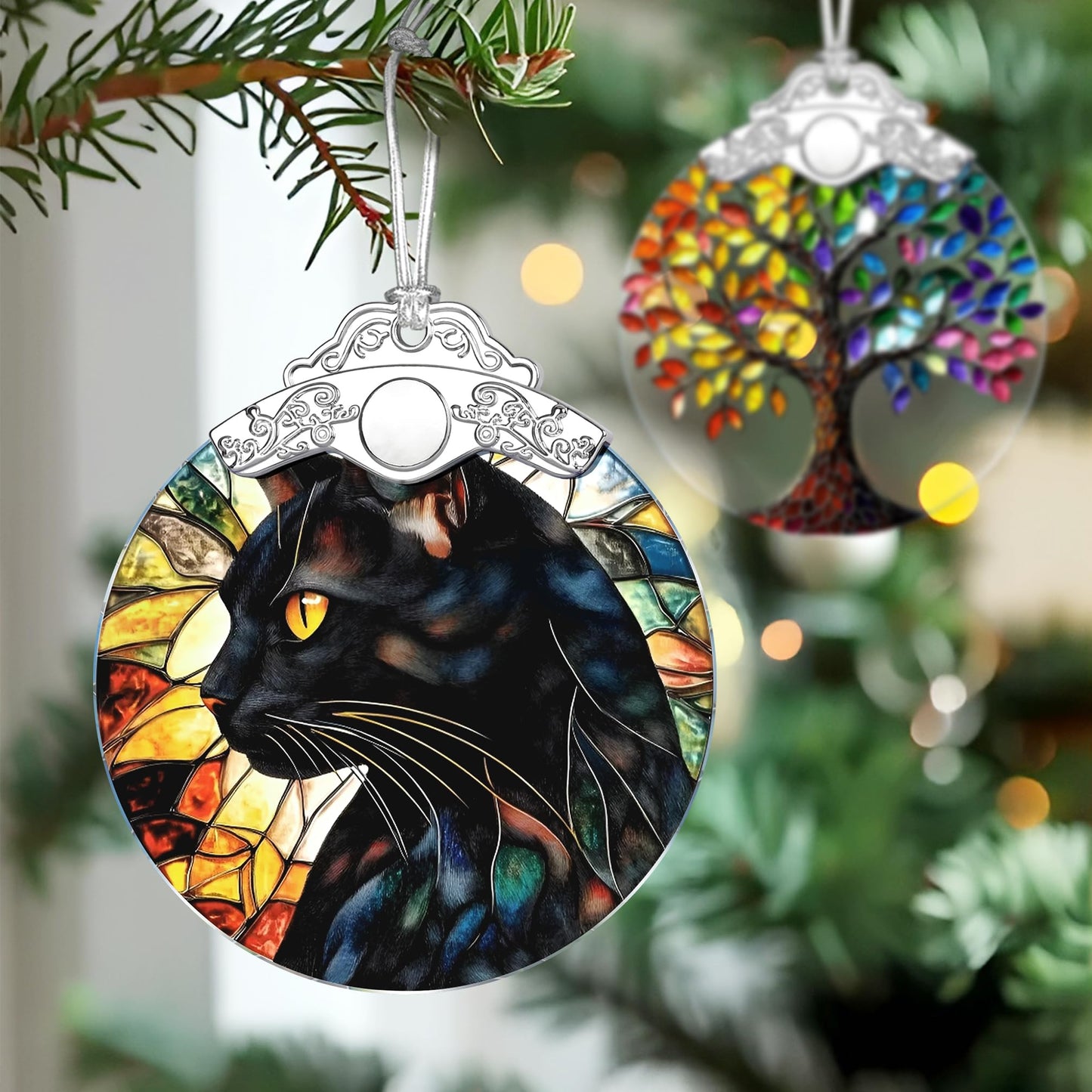 Black Cat Stained Glass Ornament, Christmas Ornaments – Christmas Tree Decorations, Holiday Decor, Stocking Stuffer, Gift Idea, Gifts for Cat Lover, Pet Lover