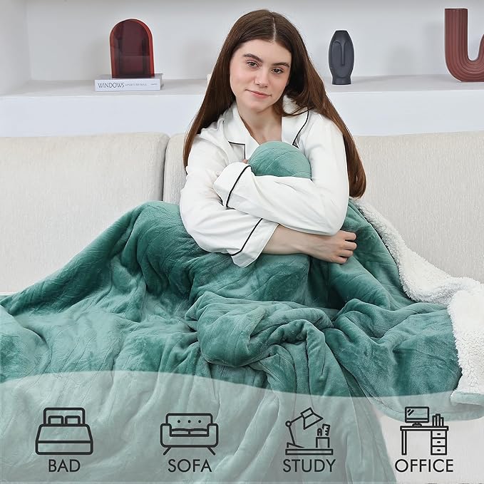 Full Electric Blanket, Heated Electric Blanket with Flannel Sherpa, Machine Washable Heated Blanket with Timer 6 Heating Levels & 1-10 Hours Auto Off, Overheat Protection, 72" x 84", Forest Green