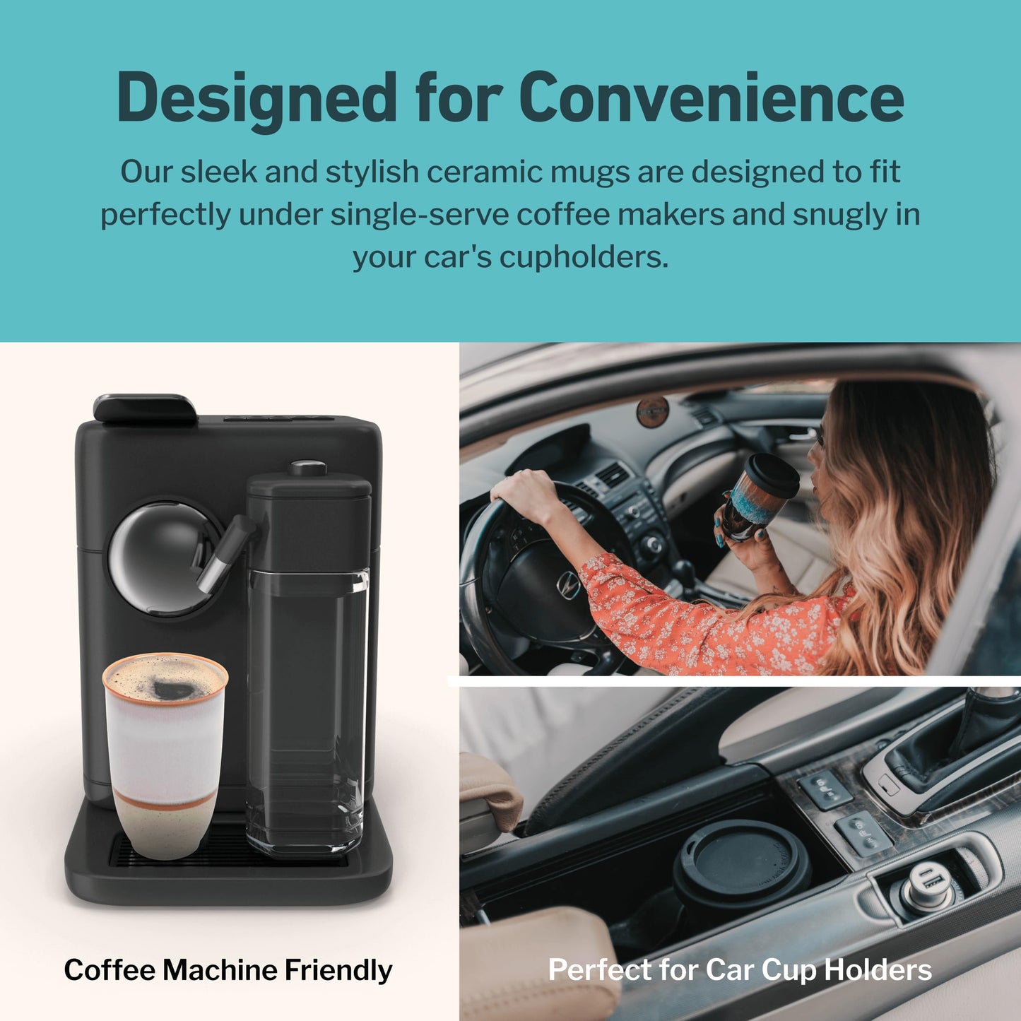 NOVA CERAMICS Travel Mug – Portable Coffee Tumbler – Unique to Go Mug – Microwave & Dishwasher Safe Purple Coffee Tumbler - Gifts for Women Men Him Her – 12oz – Horizon