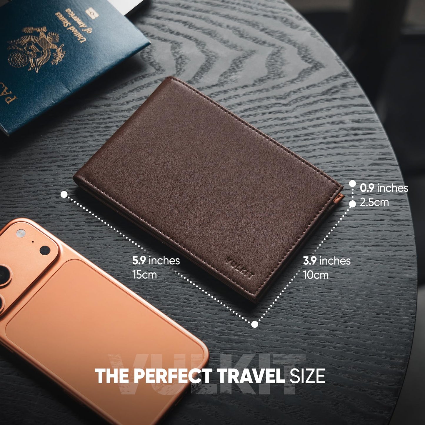 VULKIT Bilfold Passport Holder Leather RFID Blocking Passport Wallet with Hidden Pocket Slim Travel Documents Organizer for Men or Women (Passport, Card, Cash, Coin, SIM Card, Ticket)