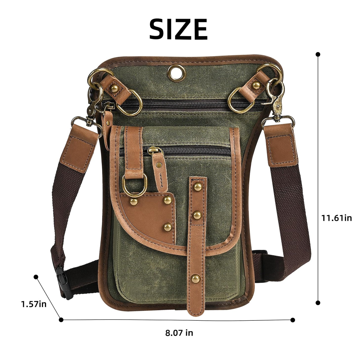 Handadsume Canvas + Leather Motorcycle Travel Fanny Waist Pack Drop Thigh Leg Bag Pouch For Men Women FB2141 (2141-The Army Green)