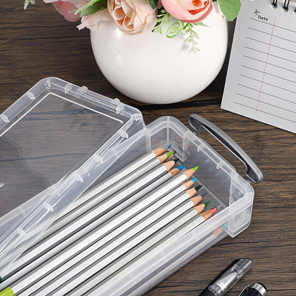 BTSKY Large Capacity Pencil Box, Office Supplies Storage Organizer Box, Brush Painting Pencils Storage Box Watercolor Pen Container Drawing Tools(6 Pack Clear)