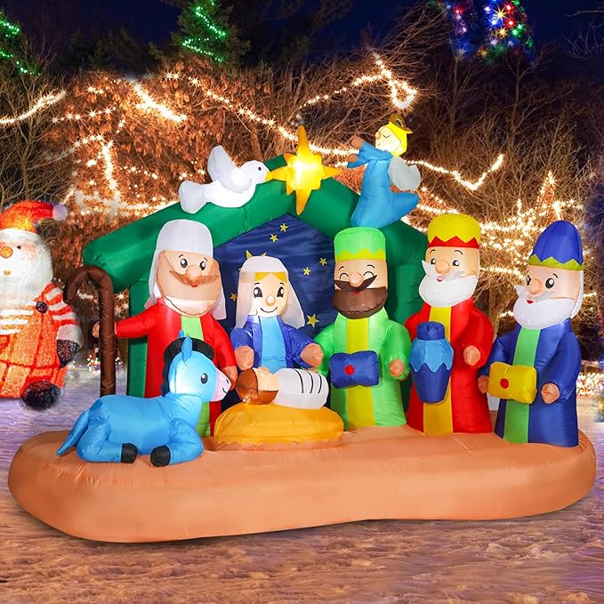 Christmas Inflatables Outdoor Decoration Nativity Scene Inflatable Christmas Blow Up Yard Decorations Nativity Sets with LED Lights Outdoor Indoor Holiday Party Lawn Yard Decor