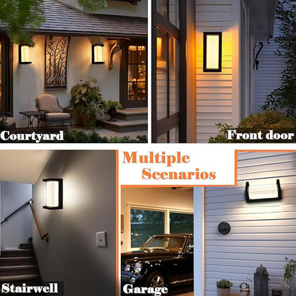 Black Exterior Lighting Fixtures, Rectangular Modern Front Porch Light Fixtures, 12W Outdoor Wall Light Fixtures Wall Mount, IP65 Waterproof Outdoor Wall Sconce 3-Color-Changeable