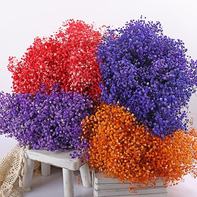 Dried Babys Breath Flowers Bouquet-17 Inch 2500+ Ivory Orange Dry Flowers, Natural Gypsophila Branches for Wedding Flowers, Table Vase Decor, DIY Wreath Floral, Home Office Party Garden Decoration