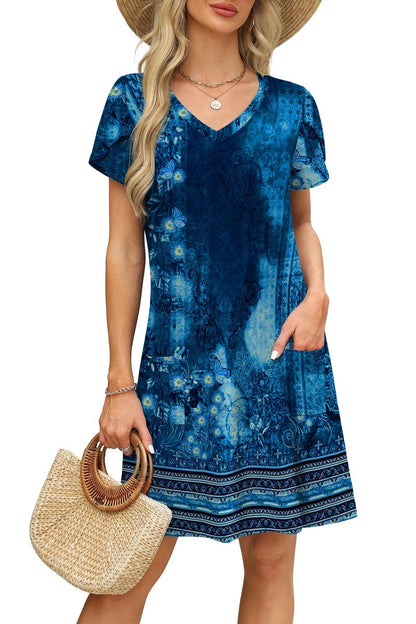 OFEEFAN Womens Summer Dresses 2026 Spring Tshirt Dress Sundresses Beach Vacation Clothes Boho Outfits Print 09 L