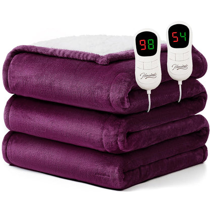 Homemate Heated Blanket Electric Throw - 50"x60" Heating Blanket Throw 1/2/4/6/8 Hours Auto-Off 10 Heat Level Over-Heat Protection Flannel Sherpa ETL Certification