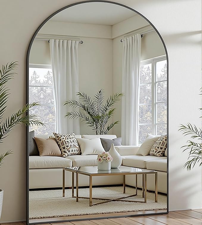 Full Length Mirror, Oversized 81"x41" Arched-Top Floor Mirror, Free Standing Mirrors, Modern Full Body Mirrors with Aluminum Alloy Frame for Bedroom,Living Room, Black