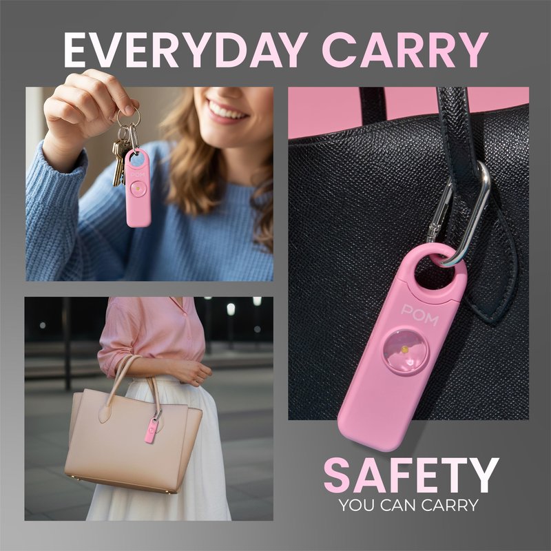 POM Pepper Spray & Personal Alarm Safety Kit – OC Self Defense Keychain Spray & Loud Emergency Alarm for Campus Safety, Women & Students (Pocket Clip Model, Black X Pink)