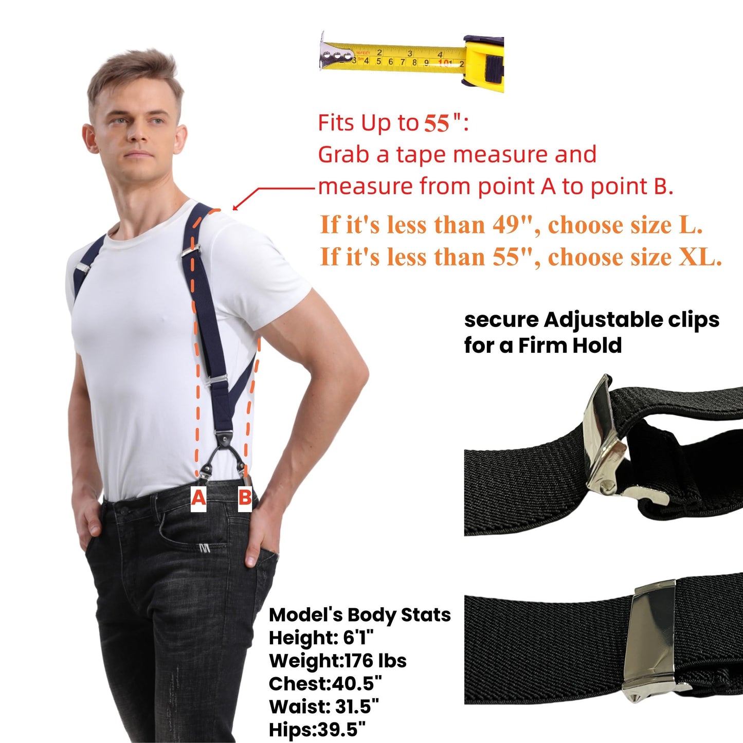 LazarsSpace Side Suspenders for Men Each Side Two Clips Secure Better BROWN