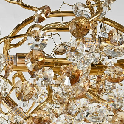 Modern Crystal Tree Branches Chandeliers Gold Luxury Round Raindrop Pendant Light Fixture 12 Light Ceiling Hanging Light for Dining Room Bedroom Living Room Entryway