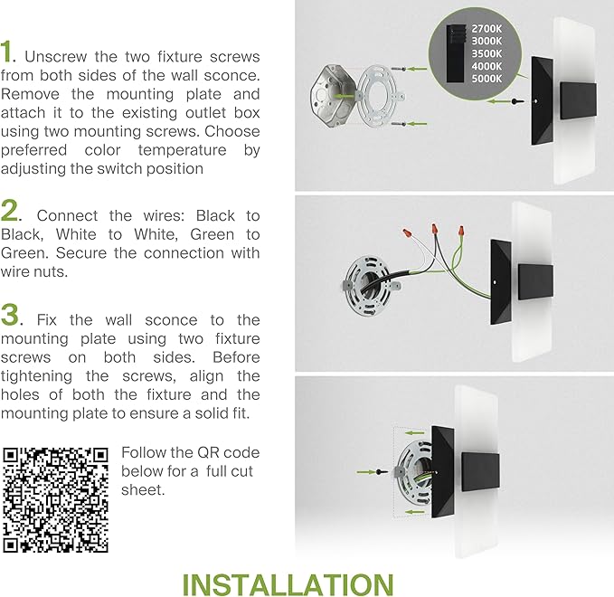 ASD 14 Inch LED Indoor Wall Sconce - Modern Interior 24W 120V 2700K-5000K Adjustable Dimmable Wall Mounted Light Fixtures, Acrylic Glass Wall Lights for Stairway, Hallway - ETL, Matte Black