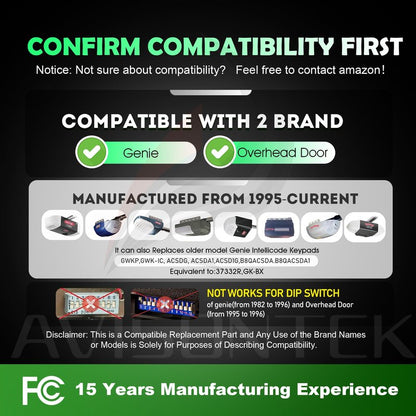 Avisontek GK-R for Genie Garage Door Opener Keypad Replacement FCC Certified 3-Year Warranty