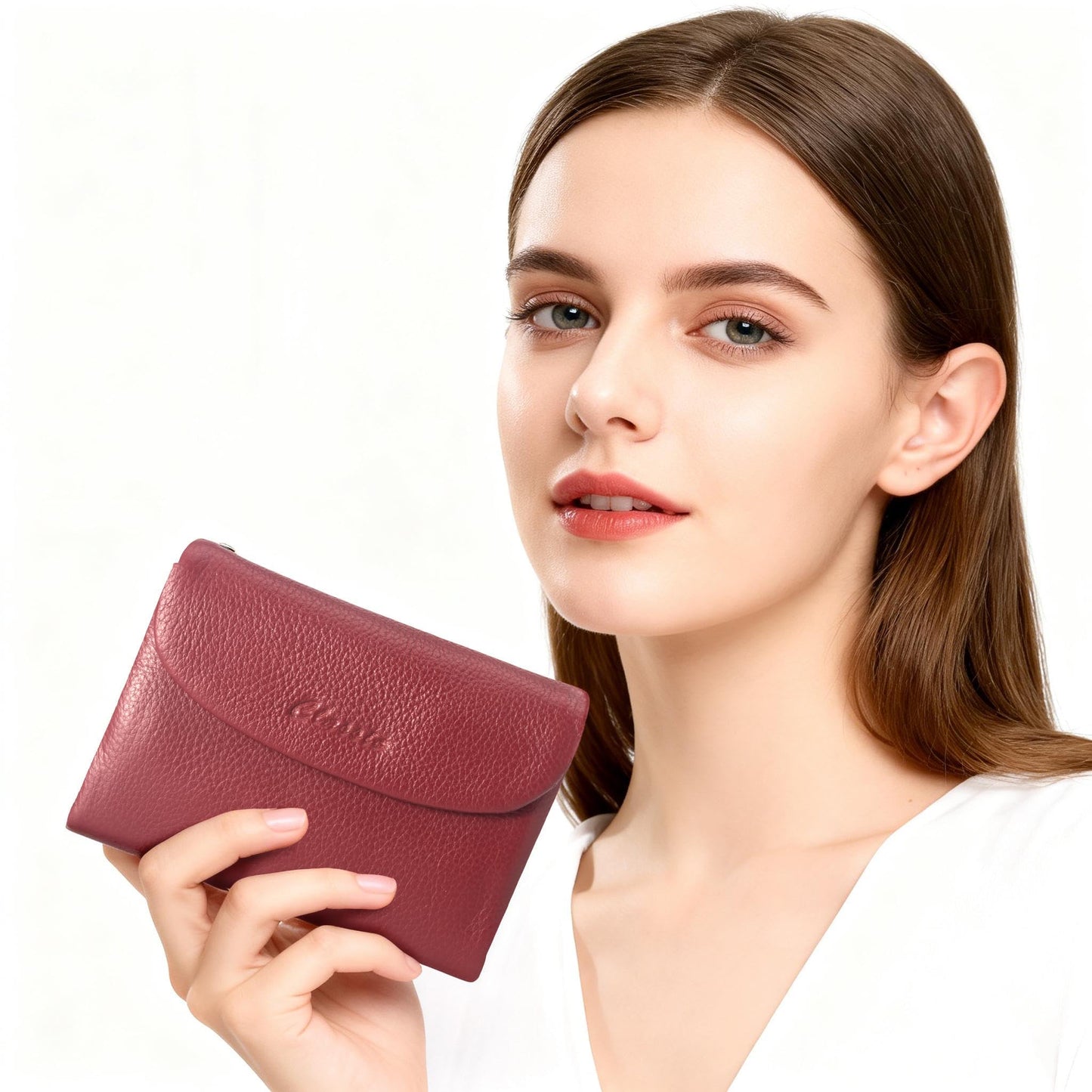 DAMAIKE Wallet for Women [Genuine Leather] [Magnetic Closure], Large Capacity Female Ladies Bifold Wallet Card Holder, ID Window, Zipper Coin Pockets (Burgundy)