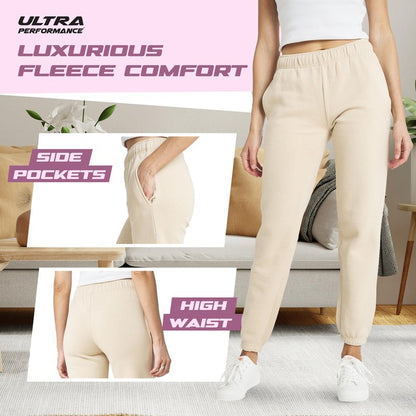 Ultra Performance Womens Sweatpants 3 Pack Cotton Joggers Women's Fleece Sweats Gym & Workout Pants for Women
