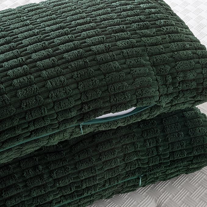 Fancy Homi Dark Green Long Body Lumbar Decorative Throw Pillow Covers 14x36 Inch for Bed Couch Bedroom Bench, Soft Corduroy Rectangle Solid Pillow Case 35x91 cm, Rustic Farmhouse Boho Room Decor