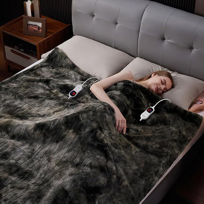 Guohaoi Heated Blanket Electric Throw, Soft Faux Rabbit Fur Electric Blanket with 10 Heating Levels 5 Sitting Timer Auto Off, Cozy Warm Heating Blankets, Machine Washable(90"×100" Dark Grey)
