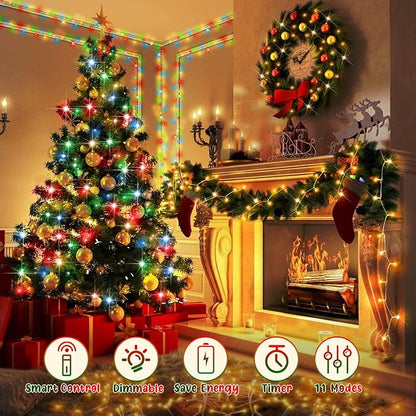 Hezbjiti 108FT 300 LED Color Changing Christmas Lights Outdoor, 11 Modes String Lights IP44 Waterproof Fairy Lights for Party Tree Yard Porch Wedding (Multicolor to Warm White, Clear Wire)