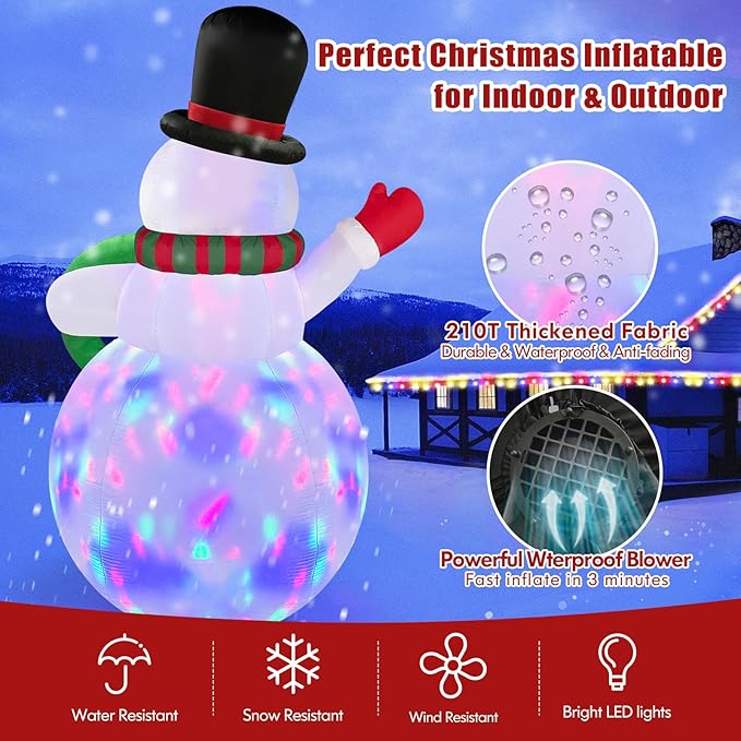 Danxilu 14FT Giant Christmas Inflatables Snowman Holding Garland Built-in Rotating LED Lights, Xmas Blow Up Inflatable Snowman Outdoor Decoration for Yard Lawn Garden Patio Holiday Party