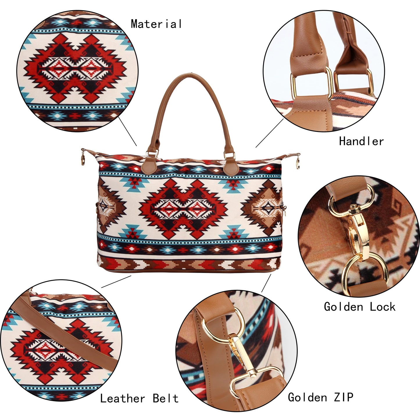 Atzec Print Duffle Bag with Shouler Strap Cow Print Overnight Bags for Women Western Weekender Bag for Hospital Maternity