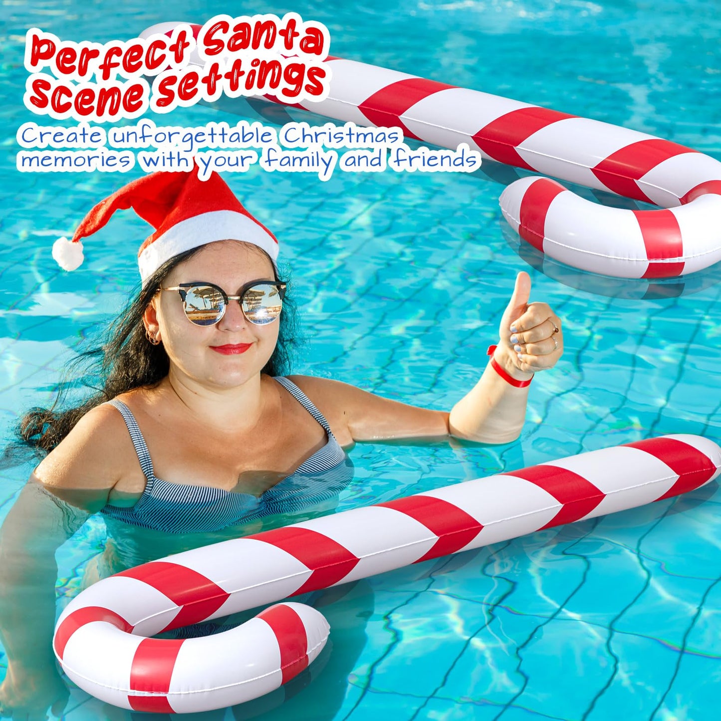 Leyndo 6 Pcs 5.5 ft Christmas in July Candy Cane Summer Christmas Candy Cane Inflatable Pool Noodles Jumbo Floats Swim Floating Noodles for Indoor Outdoor Swimming Pool (Red and White)