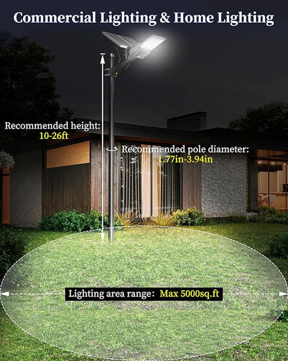Gefolly SL-12000W Solar Street Light Outdoor 900000LM Wide Angle Commercial Parking Lot Lights Dusk to Dawn 6500K Flood Security Light IP67 Lamp for Basketball Court, Yard, Road